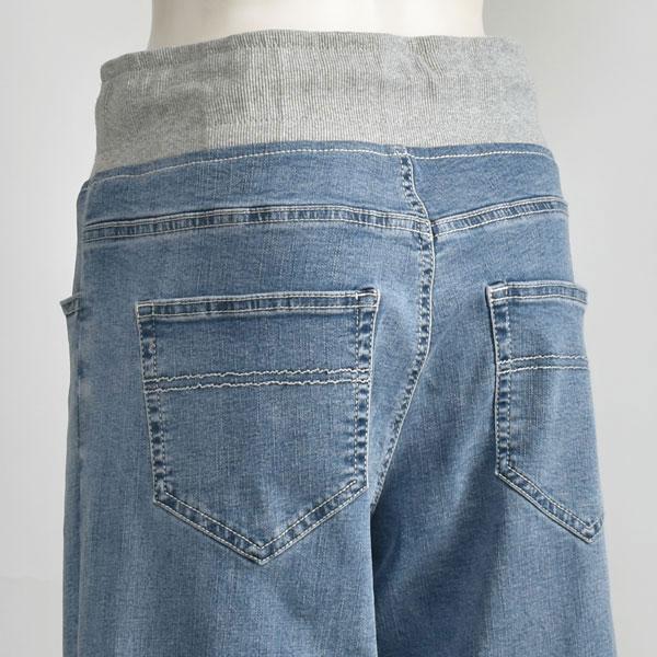 パシオーネ ワイド パンツ デニム ジーンズ ライトブルー ブリーチ ストレッチ 40代 50代_7