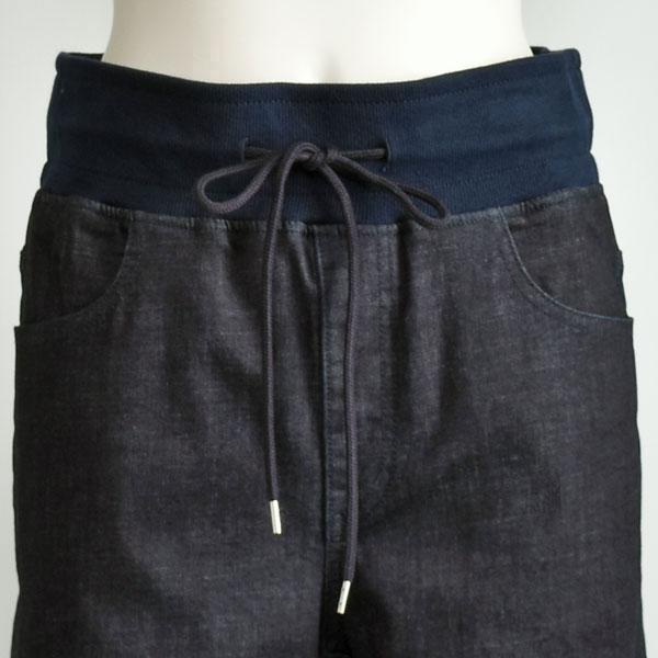 パシオーネ ワイド パンツ デニム ジーンズ ネイビー インディゴ ストレッチ 40代 50代_3