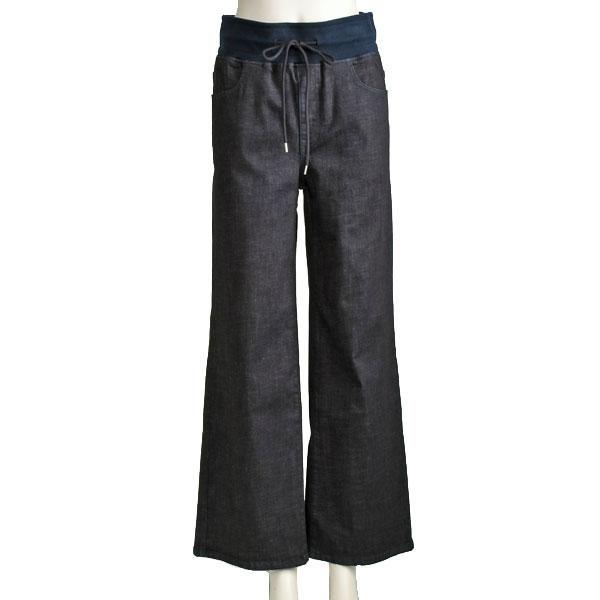 パシオーネ ワイド パンツ デニム ジーンズ ネイビー インディゴ ストレッチ 40代 50代_10