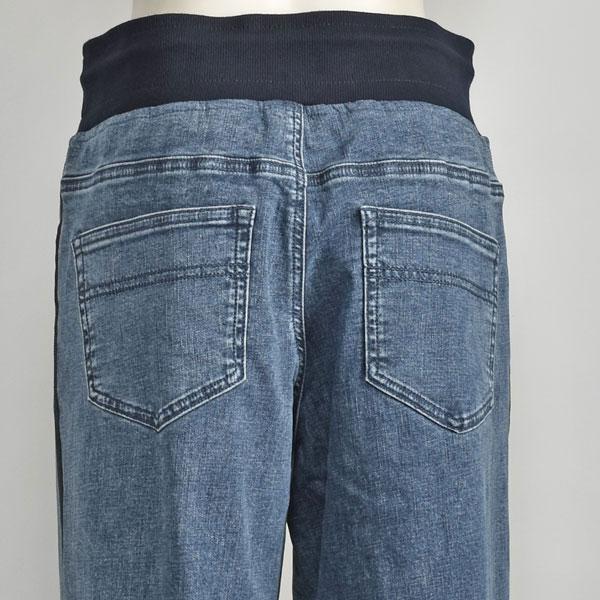 パシオーネ サイドライン ワイド デニム パンツ ブルー ジーンズ ストレッチ 40代 50代_6