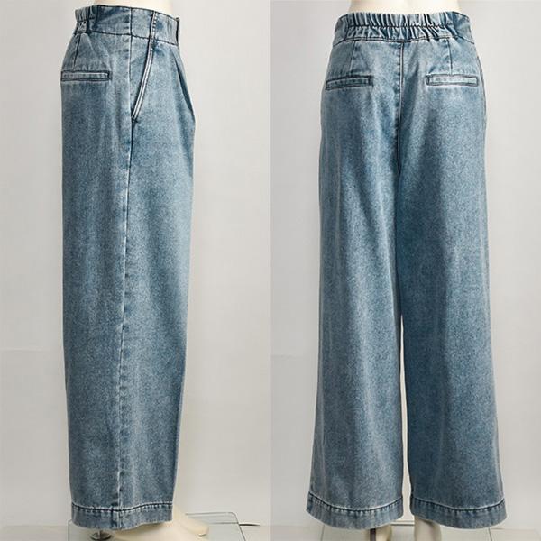 PASSIONE（パシオーネ） 裏起毛 デニム ワイド パンツ レディース