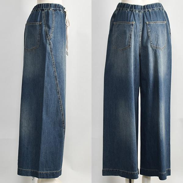 【新品 未使用】PASSIONE パシオーネ ワイドデニムパンツ 38(M) PASSIONE（パシオーネ） ウエストゴム ワイド デニム パンツ 美脚