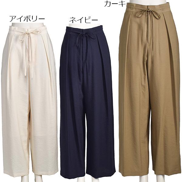 パシオーネ ワイド パンツ レディース 夏 ウエストゴム アイボリー カーキ ネイビー 40代 50代の画像