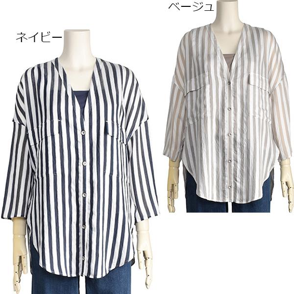 PASSIONE（パシオーネ） シャツ ジャケット ストライプ 夏 八分袖 