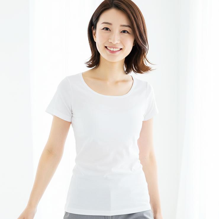 インナー レディース 2枚組 綿100インナー 半袖 下着 肌着 tシャツ トップス インナーシャツ 婦人 夏 冬 無地 シンプル Uネック 透けない コットン スーツ 白 黒 | LAD WEATHER | 13