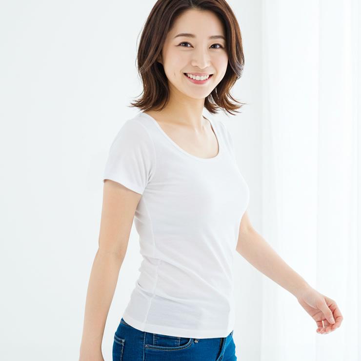 インナー レディース 2枚組 綿100インナー 半袖 下着 肌着 tシャツ トップス インナーシャツ 婦人 夏 冬 無地 シンプル Uネック 透けない コットン スーツ 白 黒 | LAD WEATHER | 03