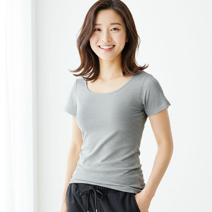 インナー レディース 2枚組 綿100インナー 半袖 下着 肌着 tシャツ トップス インナーシャツ 婦人 夏 冬 無地 シンプル Uネック 透けない コットン スーツ 白 黒 | LAD WEATHER | 04