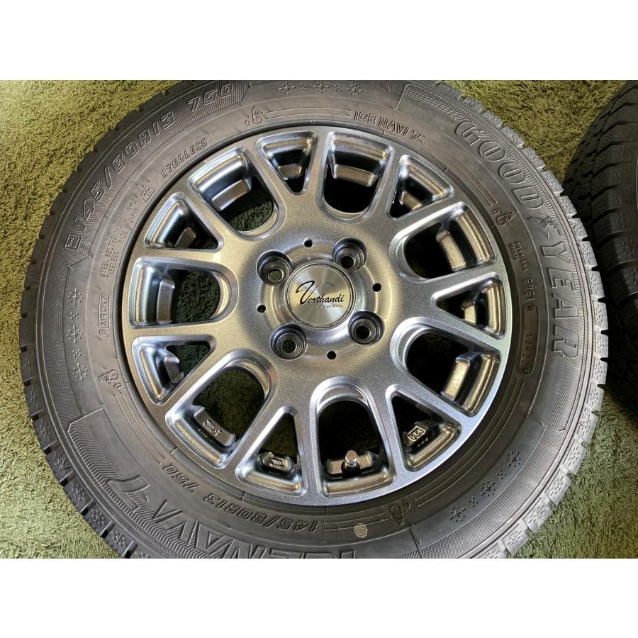 送料無料 スタッドレスセット 13in 4.0J +43 PCD100 グッドイヤー アイスナビ7 145/80R13 軽自動車全般 タント ミラ ワゴンRの画像