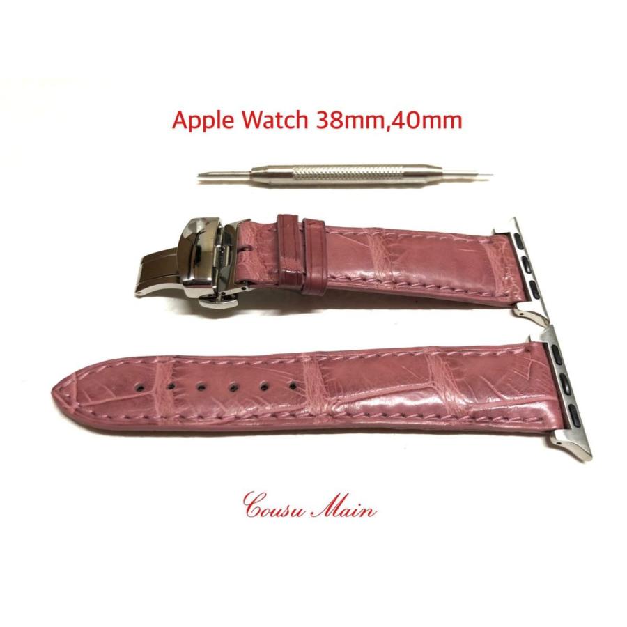 アップルウォッチ apple watch series 9,8,7,6,SE,5,4,3,2,1 38mm 40mm 41mm クロコダイル 両面（アダプター 18mmＤバックル 取付工具セット）R721