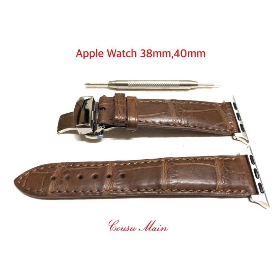 アップルウォッチ apple watch series 9,8,7,6,SE,5,4,3,2,1 38mm 40mm 41mm クロコダイル 両面（アダプター 18mmＤバックル 取付工具セット）R722