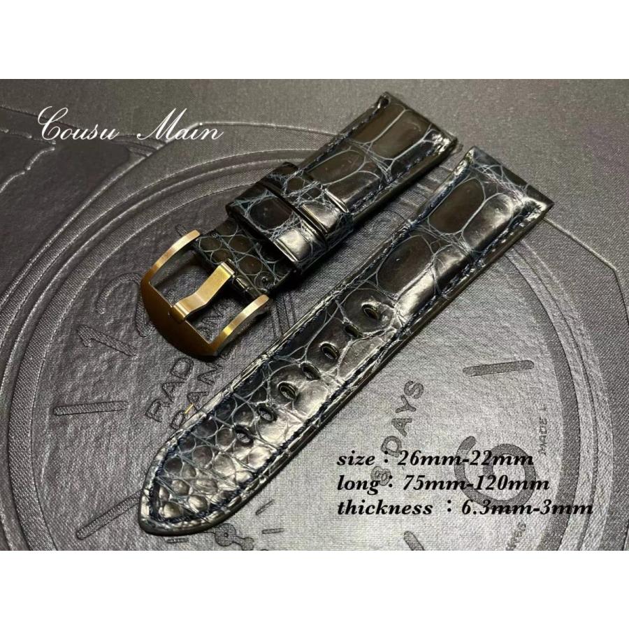 26mm-22mm シャイニングアリゲーター（艶あり） ×　特殊防水ラバーレザー　尾錠用　時計ベルト（パネライ PANERAI 47mmケース）向　CousuMain S431