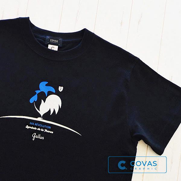 COVAS GRAPHIC Tシャツ フレンチ鶏 ブラック 黒 301331-19 ユニセックス 半袖 プリントTシャツ トリコロール ニワトリ｜covas