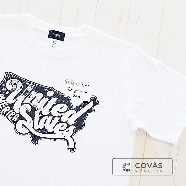 【SALE】【セール】　COVAS GRAPHIC Tシャツ アメリカ ホワイト 白 301335-10 ユニセックス 半袖 プリントTシャツ USA 星条旗｜covas