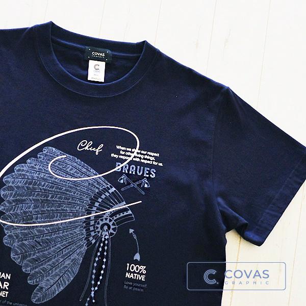 COVAS GRAPHIC Tシャツ ネイティブアメリカン ネイビー 紺 301336-29 ユニセックス 半袖 プリントTシャツ アメリカ インディアン｜covas