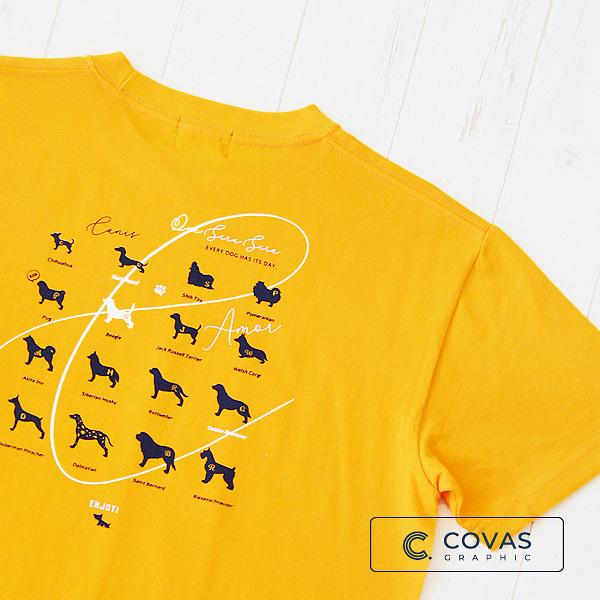 【SALE】【セール】　COVAS GRAPHIC Tシャツ ドッグ図鑑 ゴールド 303005-52 ユニセックス 半袖 プリントTシャツ 犬 イエロー｜covas