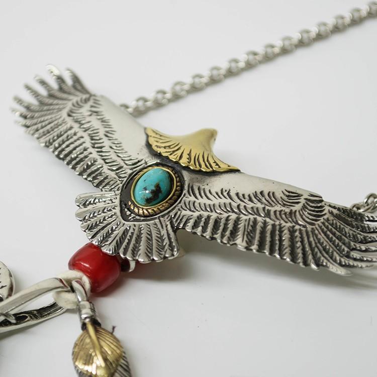 金イーグルターコイズフェザーネックレス ステンレス フェザーネックレス ターコイズ イーグルネックレス 18K GP