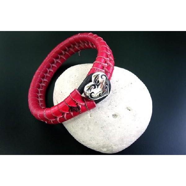 ブレスレット メンズ 本革 レザーブレスレット ハートブラスシルバー