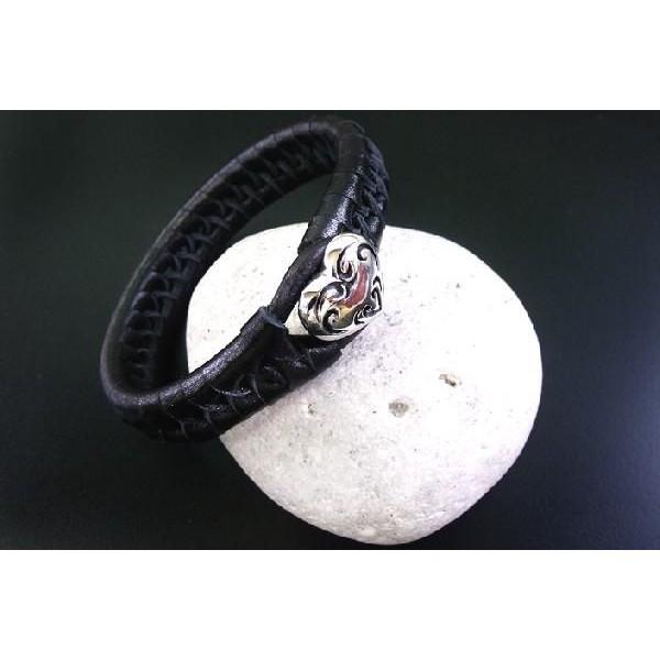 ブレスレット メンズ 本革 レザーブレスレット ハートブラスシルバー