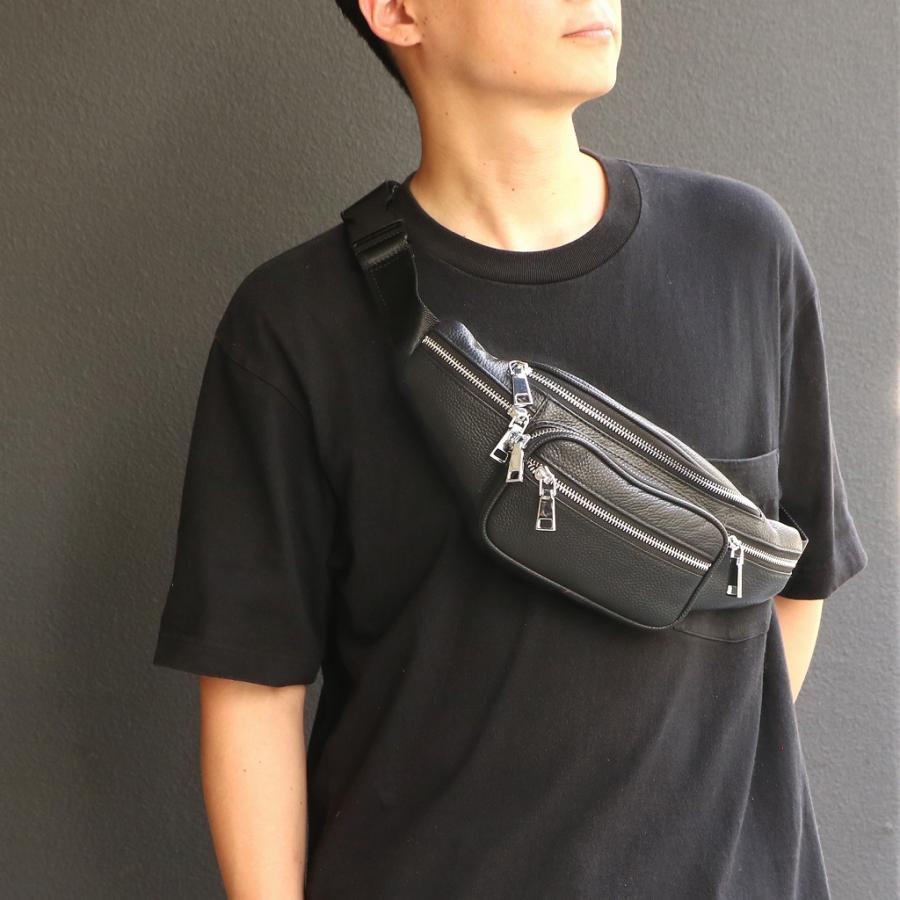 DEEP ZONE 本革 牛革 ボディバッグ シュリンクレザー ブラック 牛革 ボディバッグ DEEP ZONE 本革 メンズ レザーバック 斜め掛け ワン