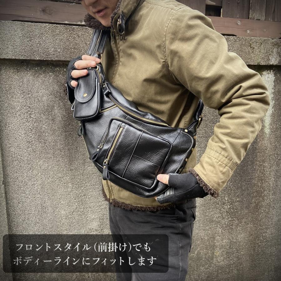 DEEP ZONE 本革 牛革 ボディバッグ シュリンクレザー ブラック DEEP ZONE 本革 牛革 ボディバッグ メンズ レザー バック 斜め掛け