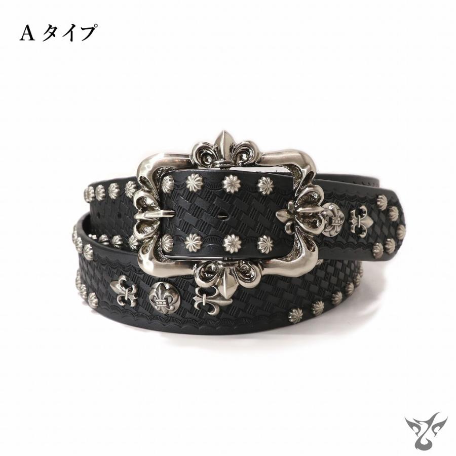 本革 牛革 メンズ スタッズベルト リリィスタッズ バックル 合金 DEEP