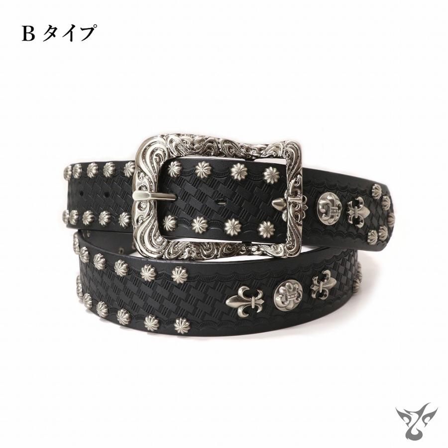 本革 牛革 メンズ スタッズベルト リリィスタッズ バックル 合金 DEEP