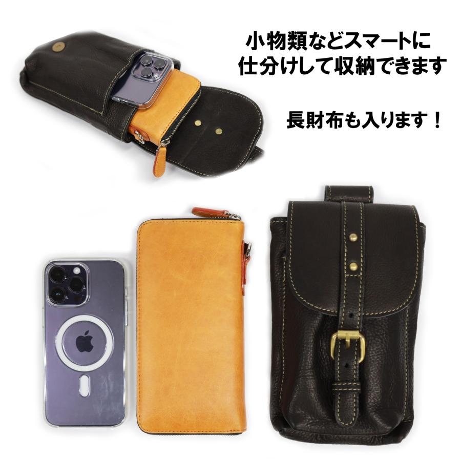 スマホポーチ 小さめバッグ ベルトポーチ スマホケース 縦型 バッグ メンズ 本革 牛革 ブラウン ブラック 茶 黒 誕生日  プレゼント |  | 05