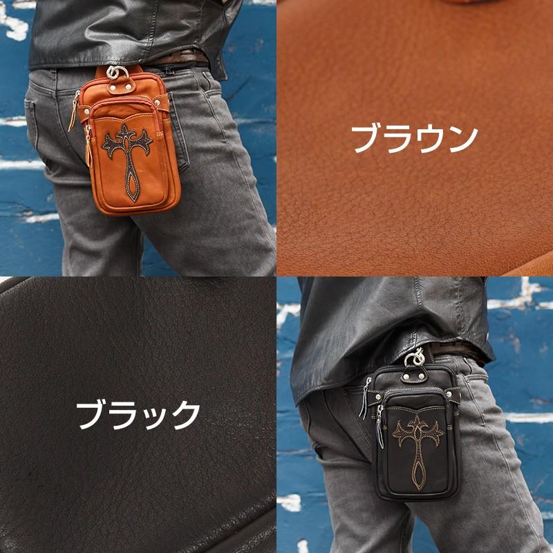 ベルトポーチ クロスモチーフ ウエストバッグ メンズ 本革 オイル