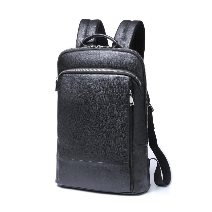 シュリンクレザー バックパック ブラック 本革 超薄型 リュックサック シュリンク レザー バックパック