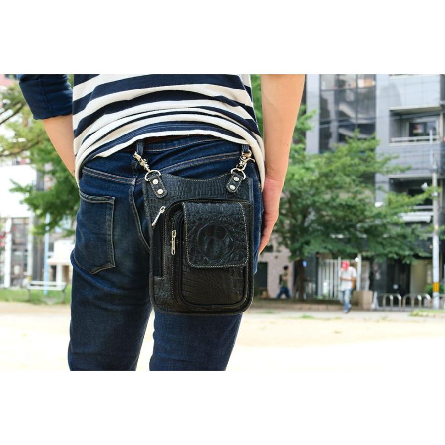 ヒップバッグ ショルダーバッグ メンズ 本革 レザー 2WAY クロコ型押し 