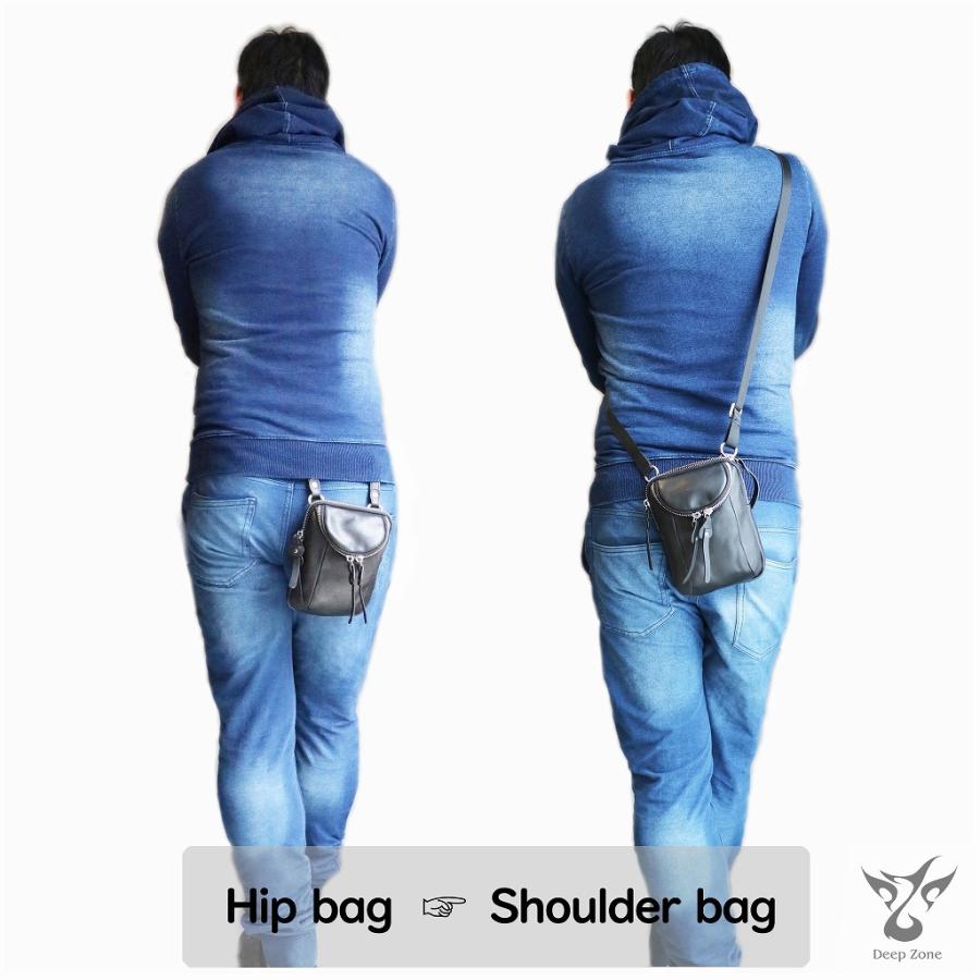 DEEP ZONE 本革 牛革 レザー 2WAYバッグ ベルトポーチ ヒップバッグ