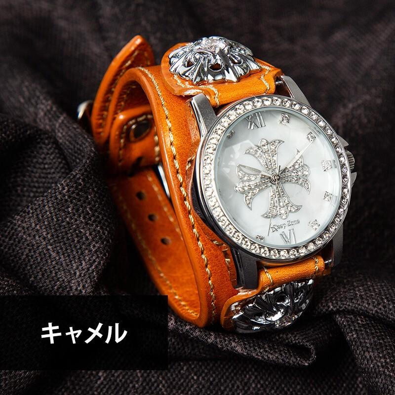 Yellow Stone コンチョ レザーウォッチ  カービング 稼働品 腕時計 メンズ 本革 イタリンレザー ベルト シェル クロス 文字盤 星