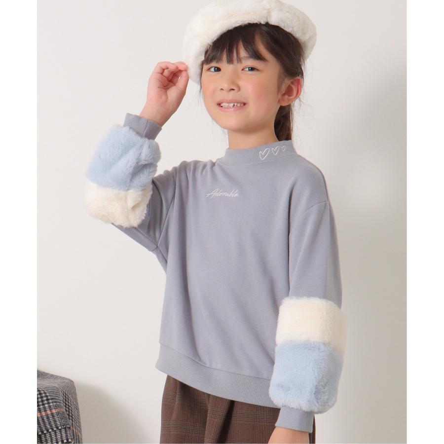 袖ﾌｧｰ付き裏毛ﾌﾟﾙｵｰﾊﾞｰ ikka（イッカ） 袖ファー刺繍裏毛プルオーバー 2 （120~160cm） : COX
