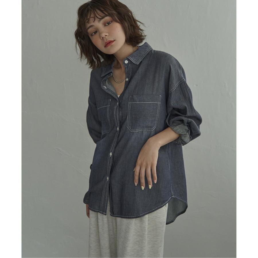 美品AGエージーFINCH SHIRTデニムシャツ☆XS★アドリアーノA343 声優・立花慎之介×青木被服でコラボレーション！光沢感あふれるシルク