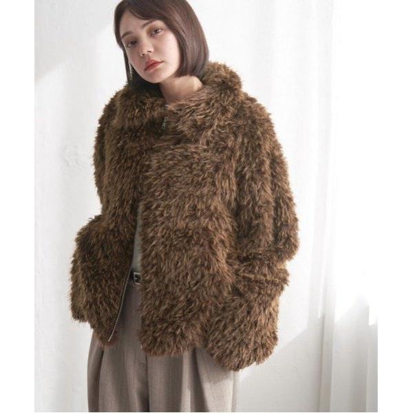 LIVIANA CONTI　ファージャケット　美品　ショートジャケット　モヘア まだら模様☆衿付き☆ショート丈☆フェイクファー ジャケット