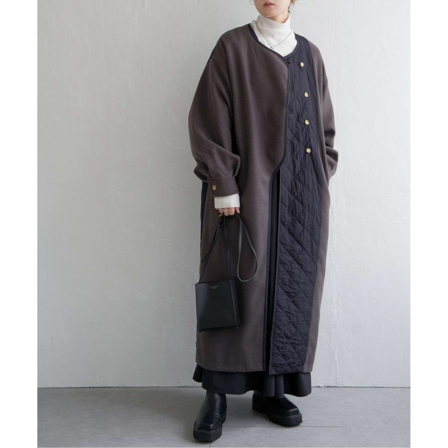 新春価格です‼️更にお値下げしました‼️慈雨　ブラウンアシンメトリックロングコート notch. ［高身長さんサイズ有］アシメキルティング配色コート : COX