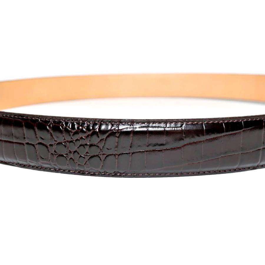 ベルト クロコ型押し メンズ 本革 ビジネス カジュアル ダークブラウン