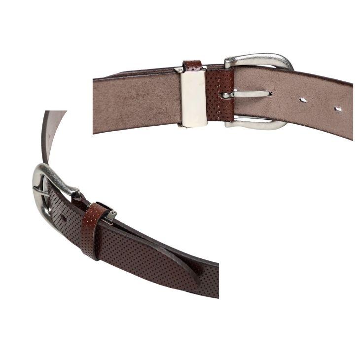 パンチングレザー ベルト メンズ 本革 ブラウン ダークブラウン 一枚革