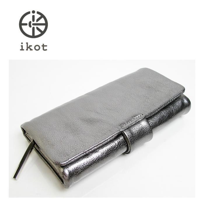 ikot（イコット） 財布 レディース 長財布 三つ折 シルバー 牛革 本革