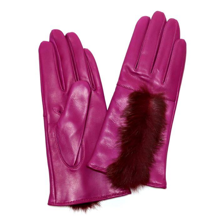 レディース手袋 イタリアポルトラーノ社羊革 ラビットファー付き