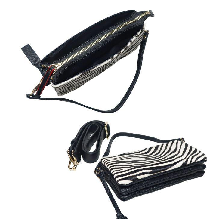 Pisoraro ピソラロ お財布ポシェット ショルダーバッグ ハラコ ゼブラ