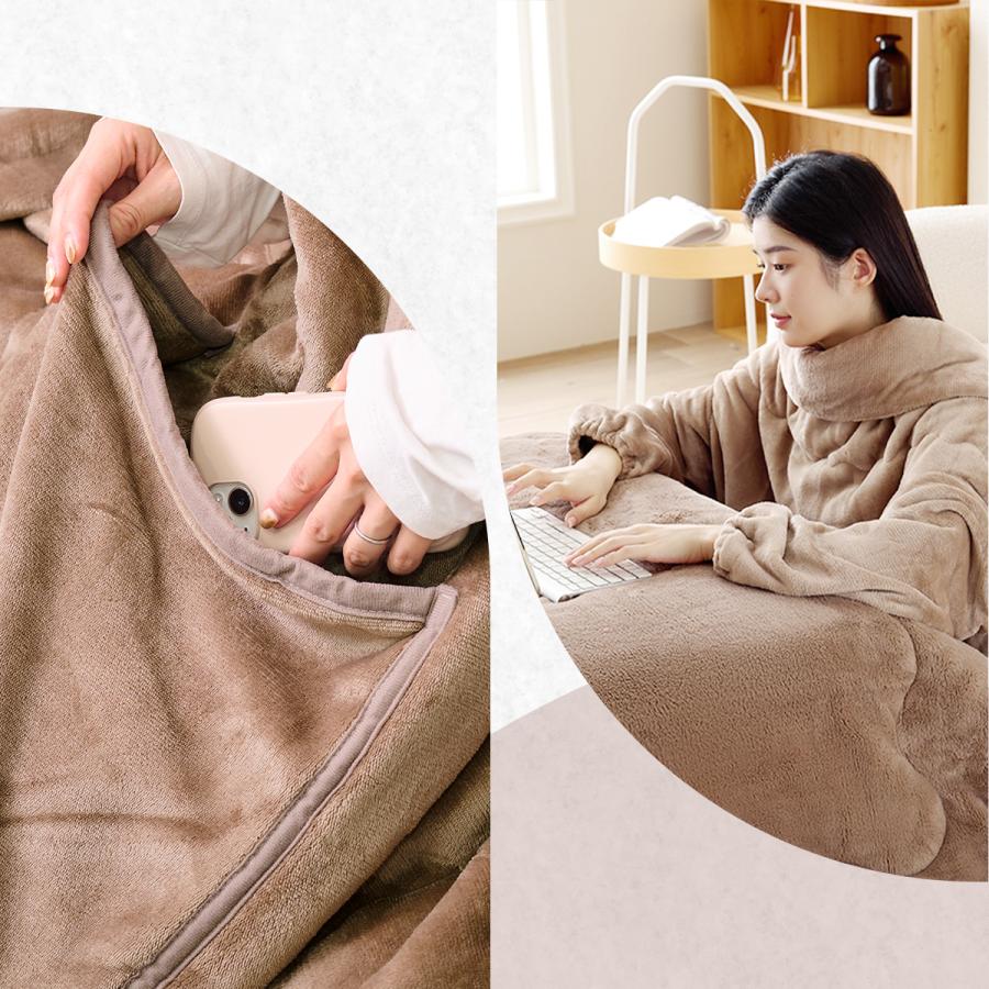 COYOLI 着る毛布 スマホタイムブランケット 猫ポケット付 袖あり