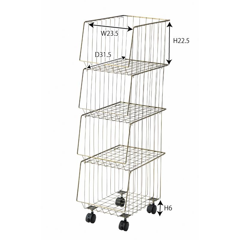 スタッキングワゴン4D W26.5×D37.5×H95cm リビング キッチン ランドリー 収納 AKB-439 東谷 アンティークゴールド ブラック | 東谷 | 01