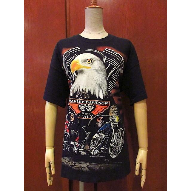 ビンテージ90's☆HARLEY DAVIDSON ITALYプリントTシャツ黒☆190727s2