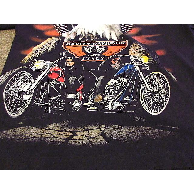 ビンテージ90's☆HARLEY DAVIDSON ITALYプリントTシャツ黒☆190727s2