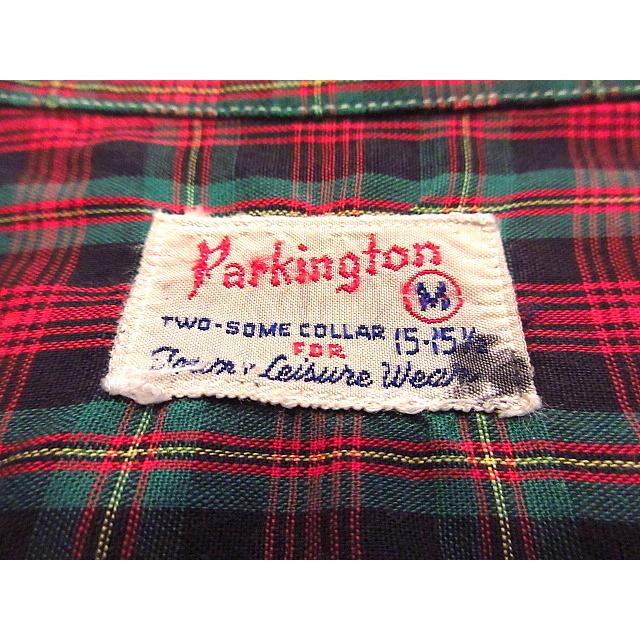 ビンテージ50's60's☆Parkingtonチェック柄ループカラーシャツsizeM