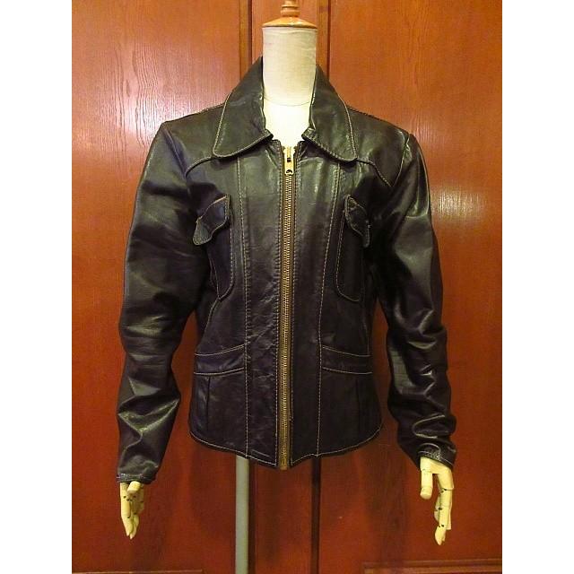 ビンテージ70's☆OSHWAHKON ACMEレザージップアップジャケット黒 ビンテージ70's☆OSHWAHKON ACMEレザージップアップジャケット黒