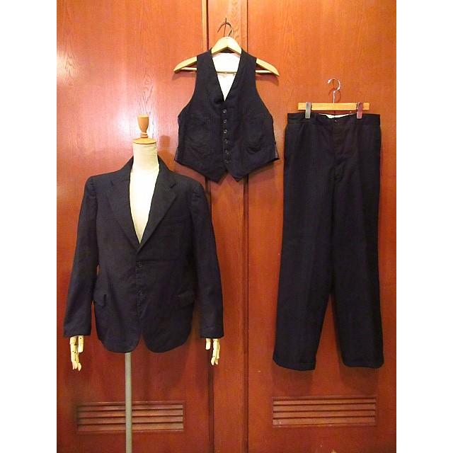 ビンテージ30's☆ストライプ2Bスーツ紺スリーピース☆200216s4-m-suit