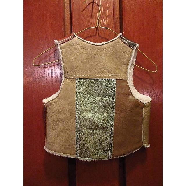 ビンテージ70's☆キッズ裏ボアパッチワークレザーベスト6☆200401s3-k
