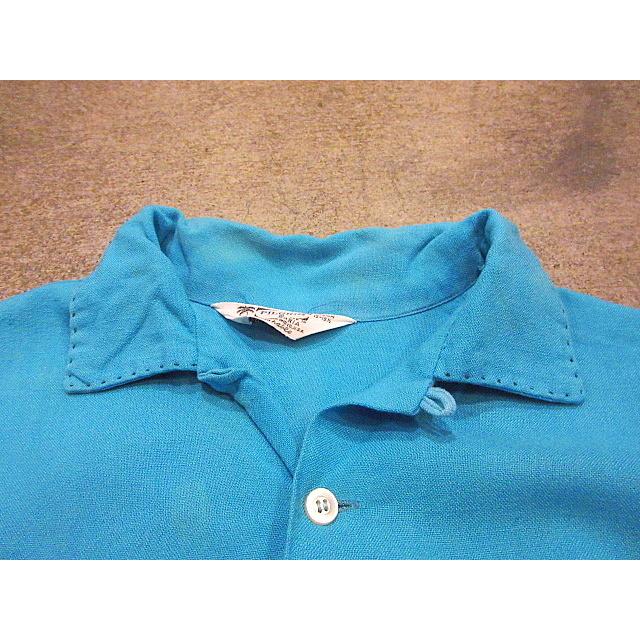 トップス 50s Pilgrim PoloShirt ビンテージ50's○PILGRIMレーヨンループカラーシャツ水色size M